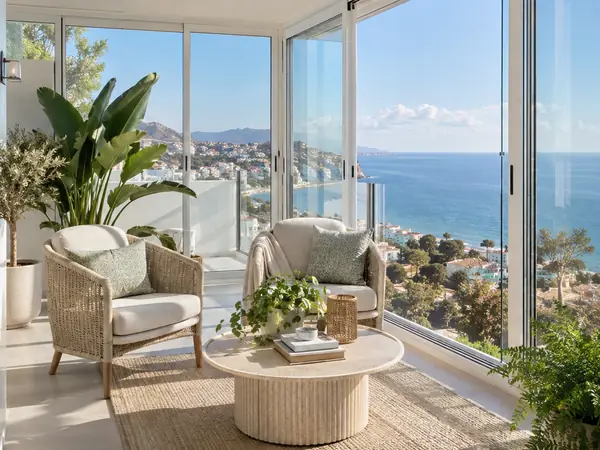 Cerramientos de terrazas y porches en Málaga Cerramiento de terraza de aluminio y cristal visto desde dentro